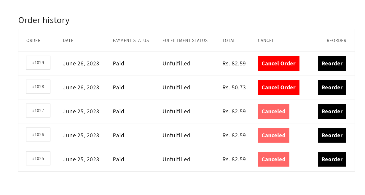 Frontend Order Page