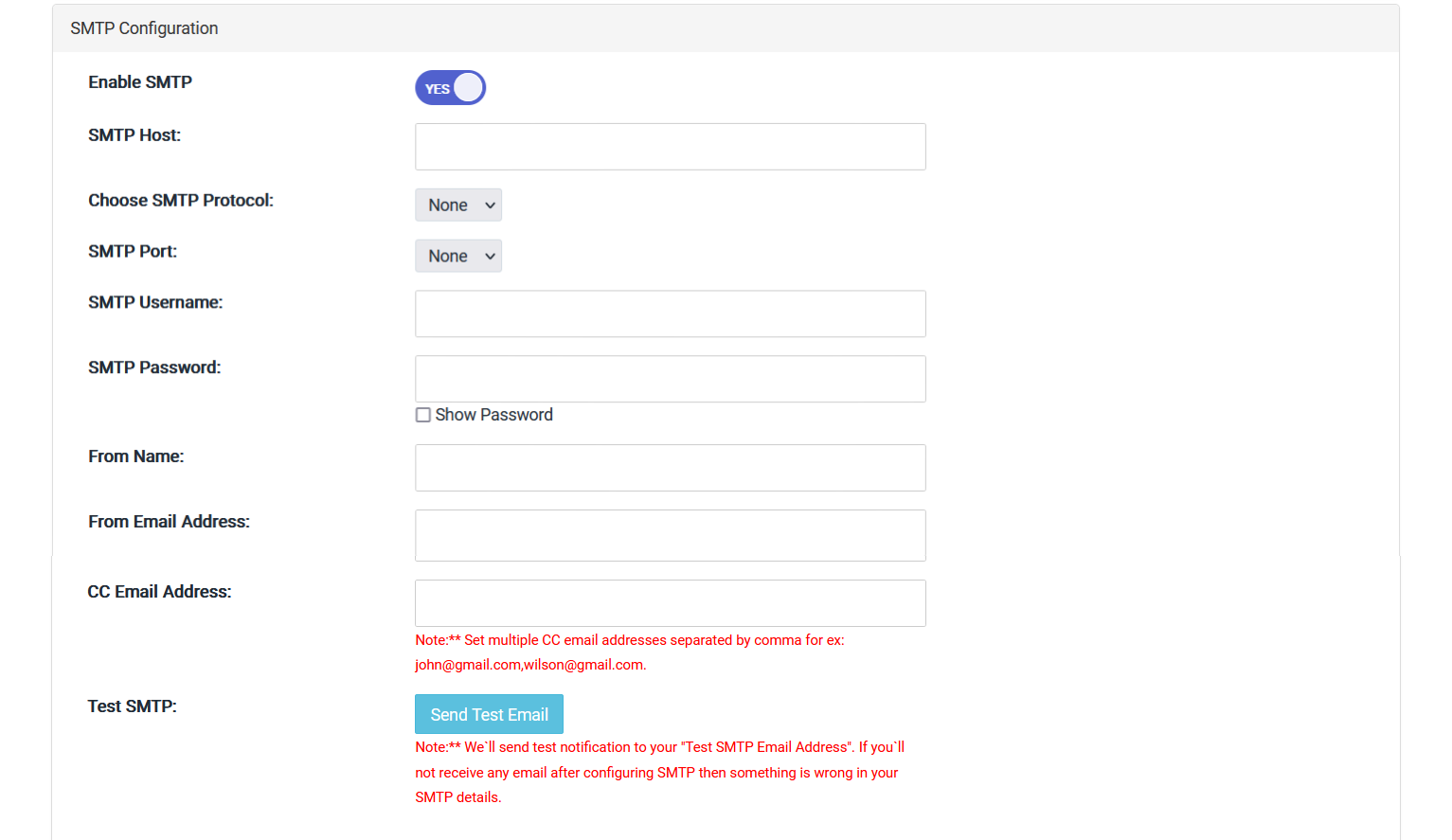 SMTP Config