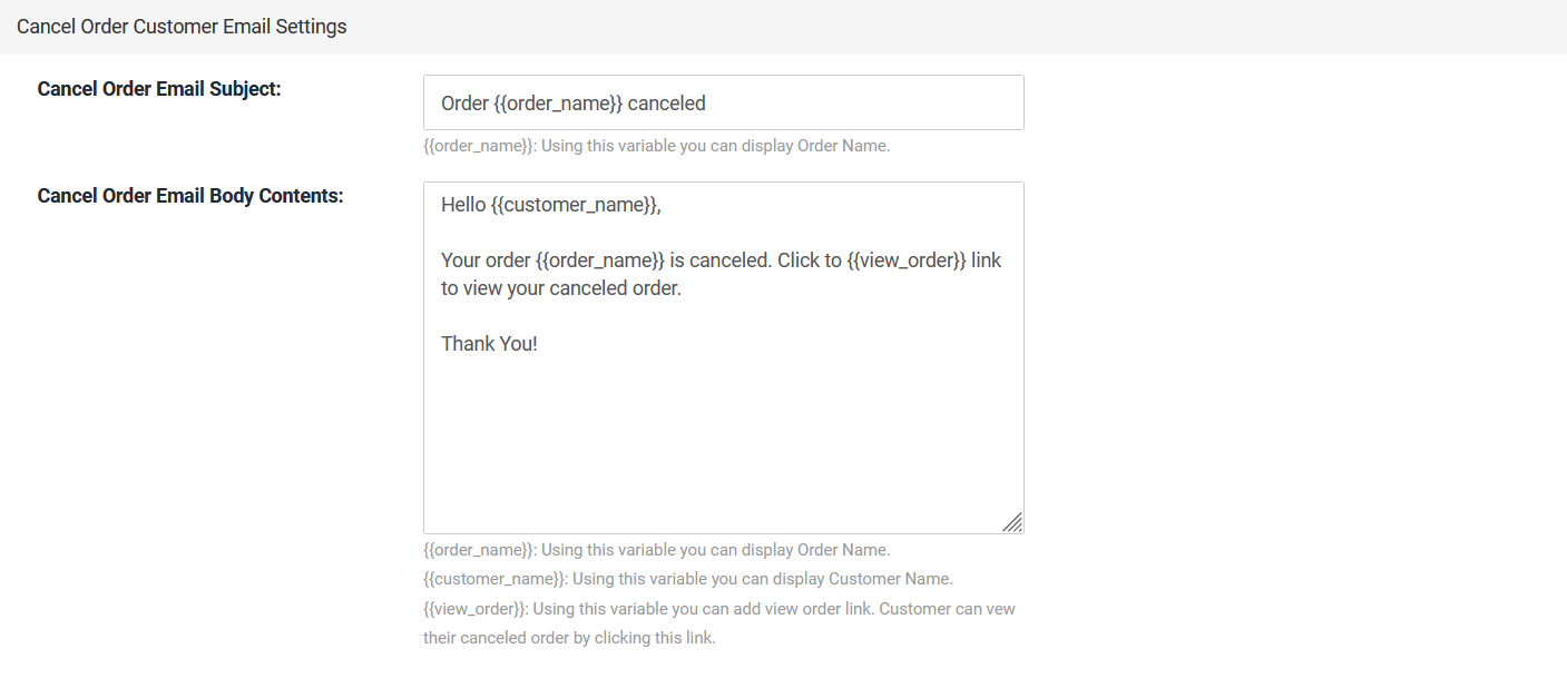 Email Template Config